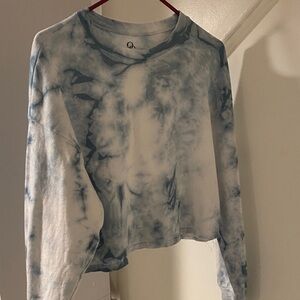 Women's Tie-Dye Long Sleeve Crop Sweatshirt - Blue & White